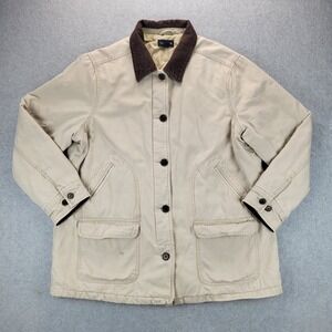Lands End Canvas Chore Coat‎ Corduroy Collar Button Front Womens XL 18-20 Tan